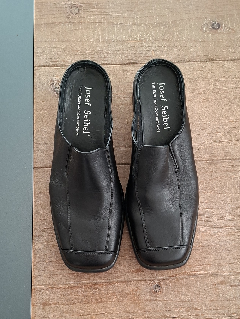 Josef Seibel Black Leather Neutral Square-toe Block Heeled Mules (Size EU 37)